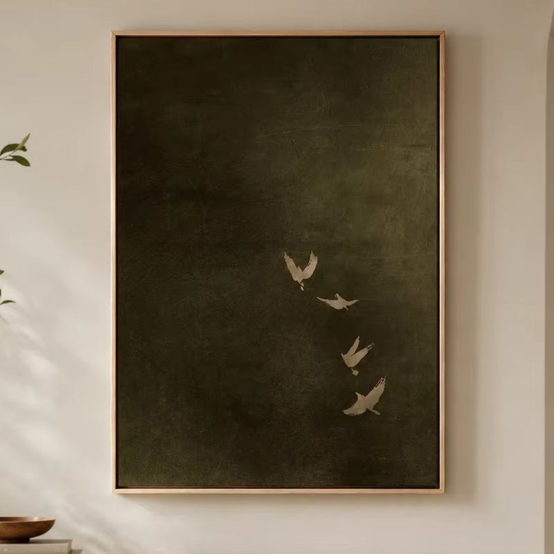 Photography Pose - Olive Green Bird Canvas Art, Dark