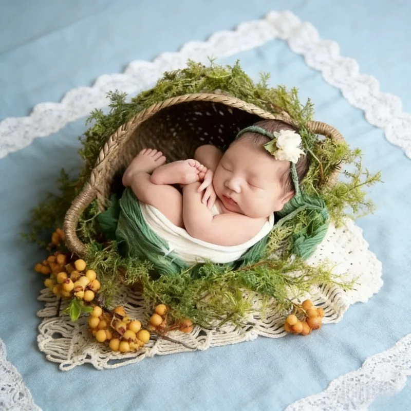 Photography Framing - Round Rattan Woven Basket with Handles