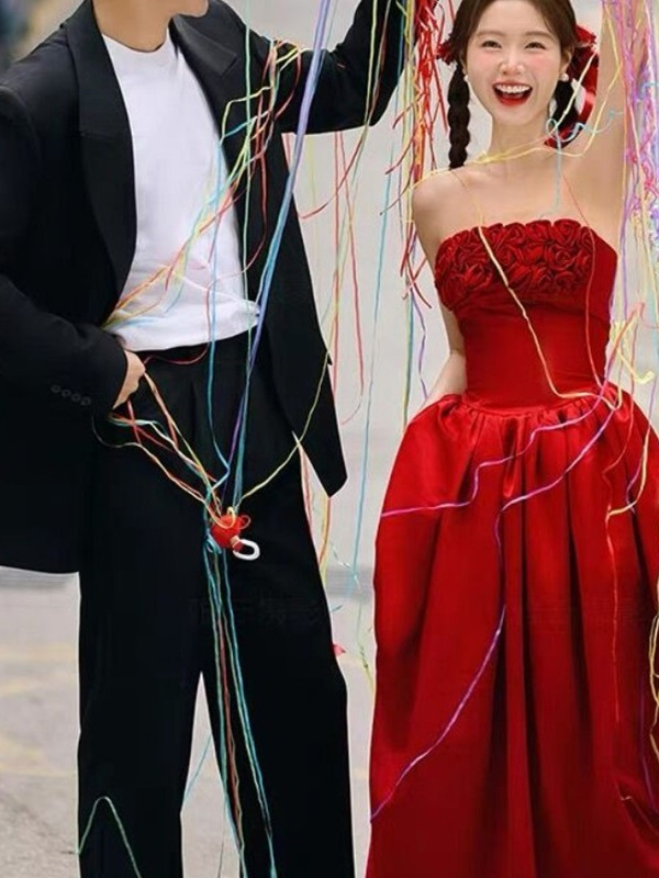 2025 New Red Strapless Floral  - огляд і ціна Photography Outfit